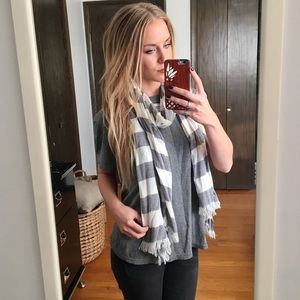 Grey + White Striped Scarf